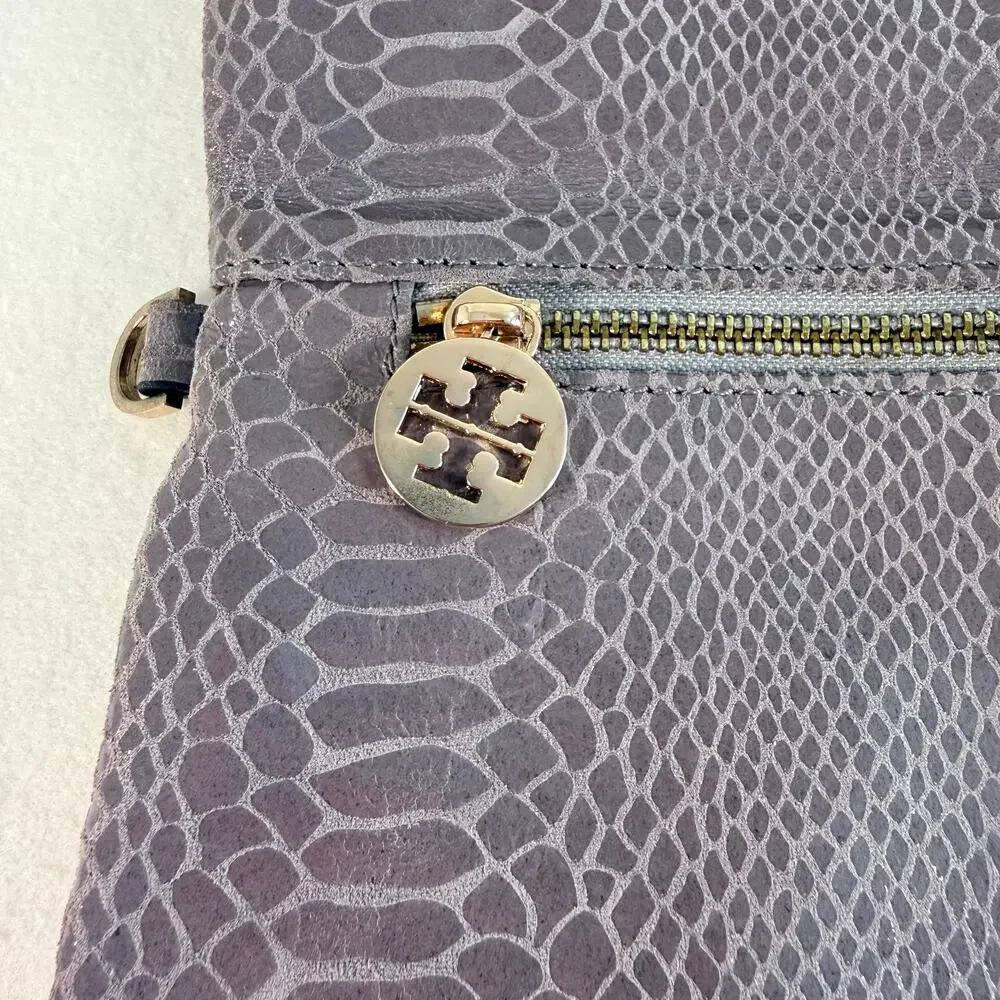 Tory Burch Python Print Leather Foldover Clutch Crossbody Bag Snakeskin Capsule
